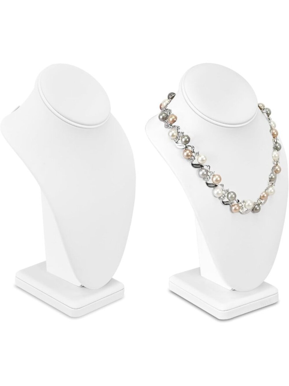 2 Pcs White Faux Leather Necklace Jewelry Display Bust Stand - Elegant & Stylish